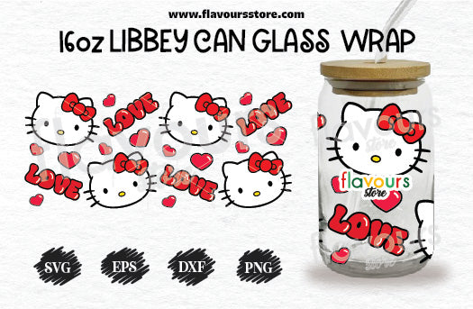 Hello Kitty Love Svg, 16oz Libbey Can Cup Wrap, Libbey Wrap Svg