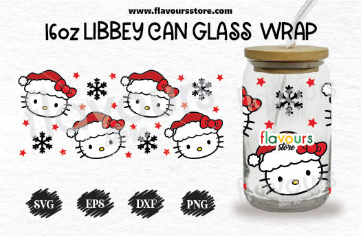 Hello Kitty Santa Svg, 16oz Libbey Can Cup Wrap, Libbey Wrap Svg