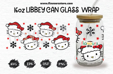 16oz Libbey Can Cup Wrap | Libbey Wrap Svg | Hello Kitty Santa Svg