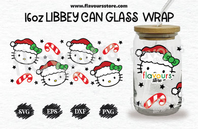 16oz Libbey Can Cup Wrap | Libbey Wrap Svg | Hello Kitty Santa Candy Cane Svg