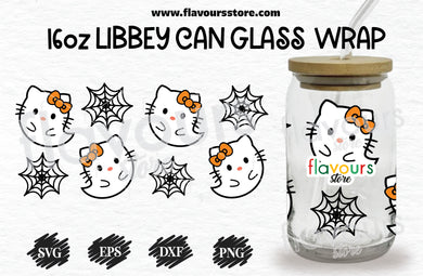 16oz Libbey Can Cup Wrap | Libbey Wrap Svg | Hello Kitty Ghost Halloween Spiderwebs Svg | Flavours Store