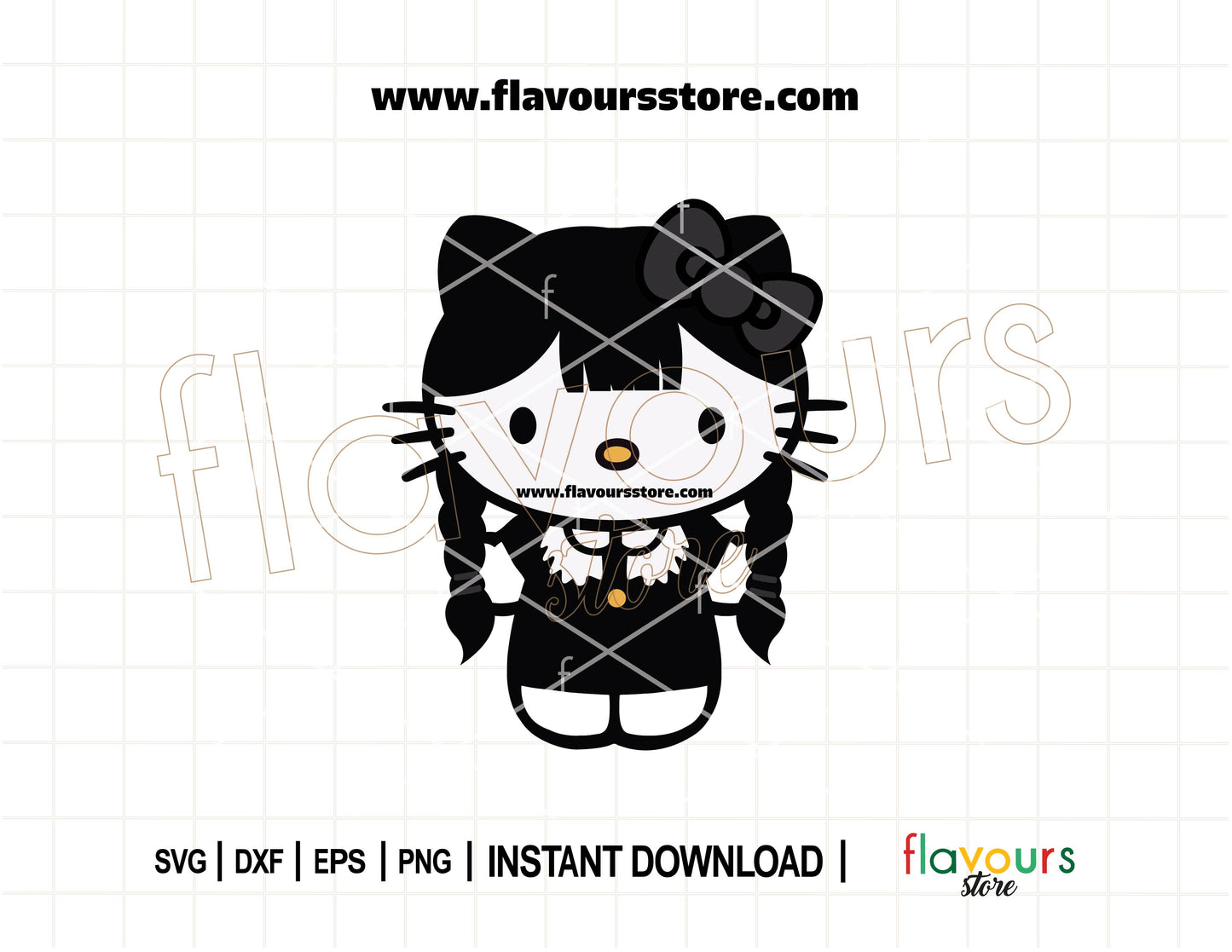Hello Kitty Wednesday SVG – Spooky kawaii Halloween cut file for Cricut and Silhouette crafts