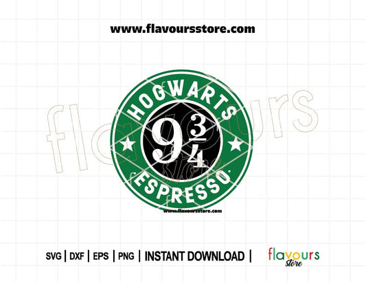 Hogwarts Espresso Starbucks-style SVG with magical coffee ring design for Cricut and Silhouette cutting projects.