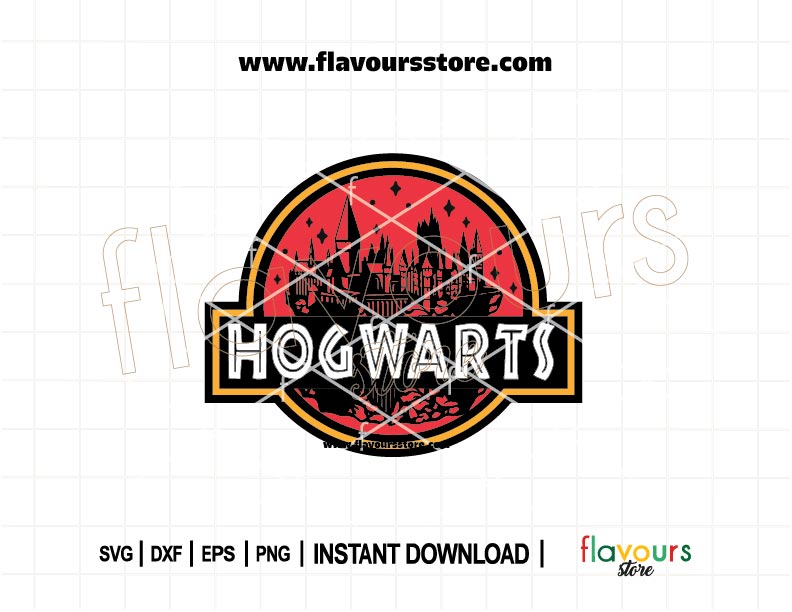 Hogwarts and Jurassic World crossover SVG design featuring magical elements and dinosaurs, perfect for Cricut and Silhouette projects.