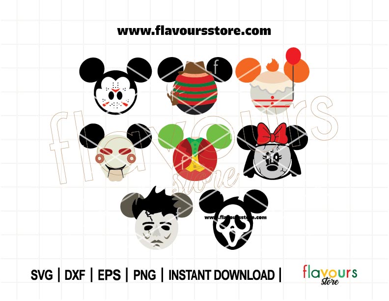 Horror Ears Bundle SVG, Mouse Head, Mickey Ears, Halloween Horror Ears, Nun Minnie Svg, Cricut Silhouette