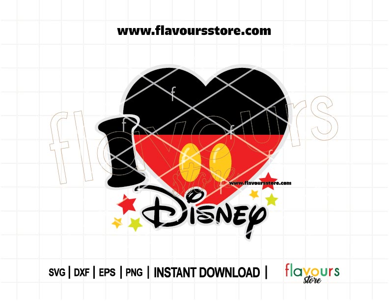 I Love Disney SVG file with heart and magical elements, ideal for Cricut crafts, shirts, and Disney-themed gifts.