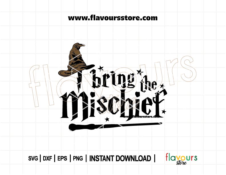 “I Bring the Mischief” SVG design for Cricut, featuring a mischievous Harry Potter-inspired quote perfect for fun DIY projects like shirts, mugs, and more.