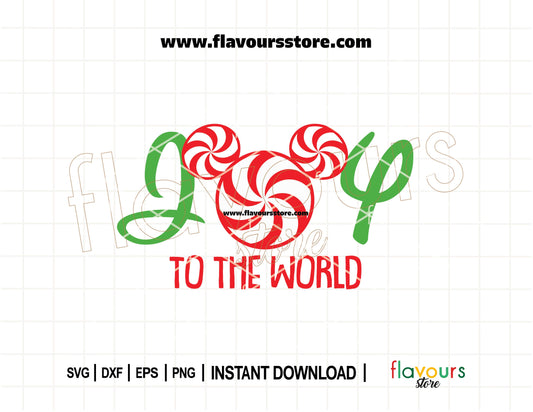 Joy To The World Mickey Peppermint Christmas SVG Cut File for Cricut and Silhouette – Holiday digital design for shirts, mugs, and décor