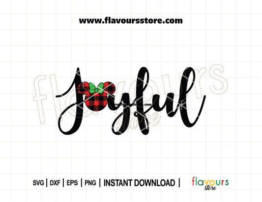 Joyful Minnie Ears Buffalo Plaid Christmas SVG Cut File for Cricut and Silhouette – Holiday design for shirts, mugs, ornaments, and décor