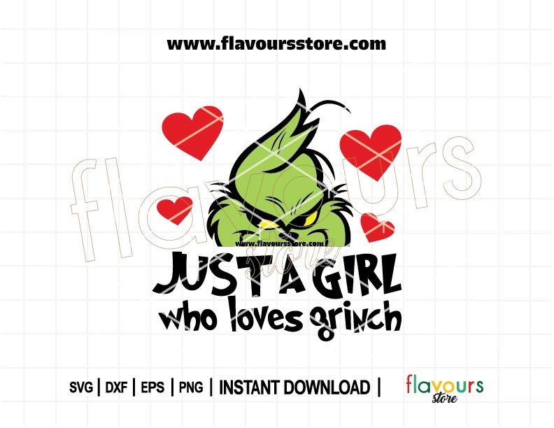 Just a Girl Who Loves the Grinch SVG design in festive holiday colors, perfect for Christmas Cricut projects and apparel.
