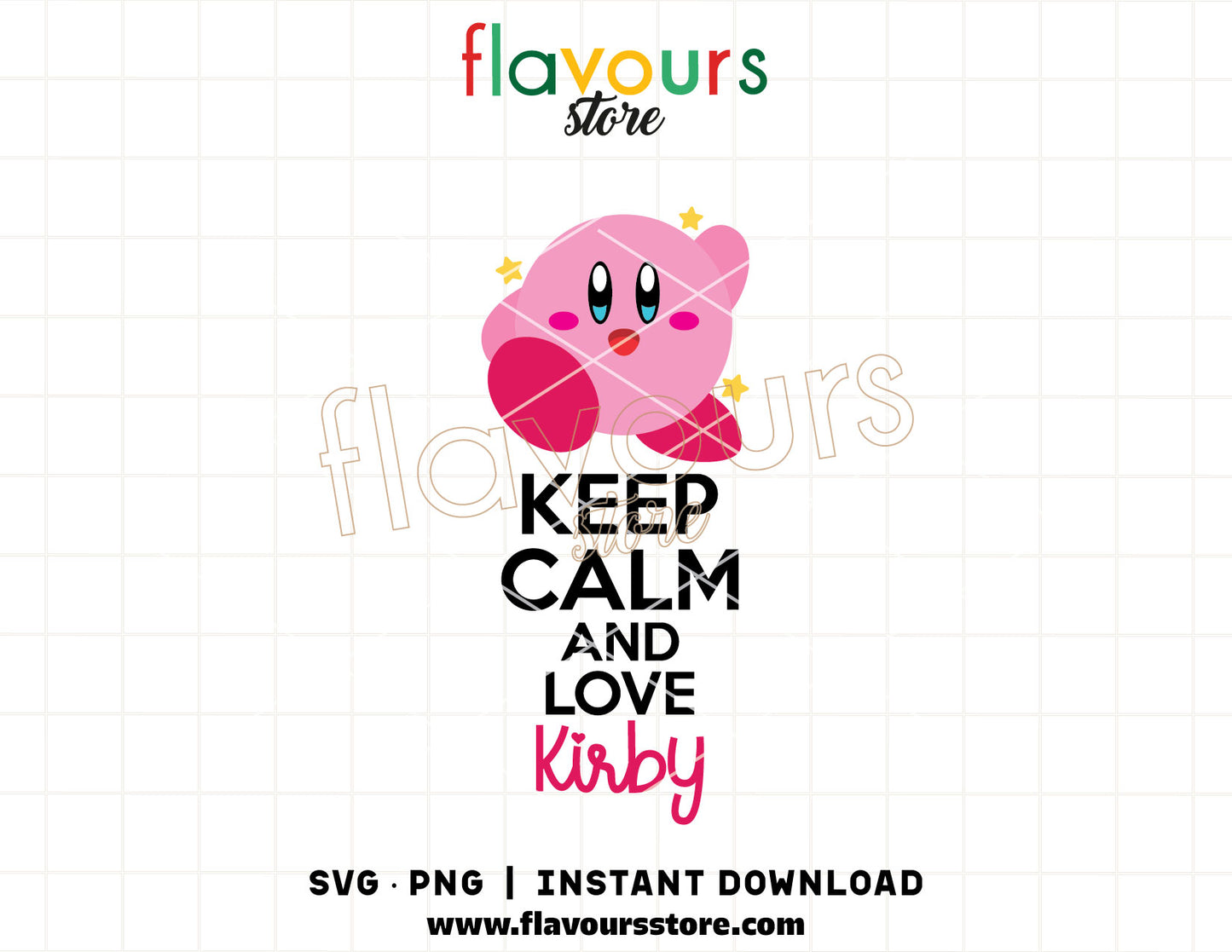 Keep Calm and Love Kirby SVG cut file for Cricut, featuring a cute pink character silhouette and bold typography, high-resolution PNG for wholesome gaming crafts.