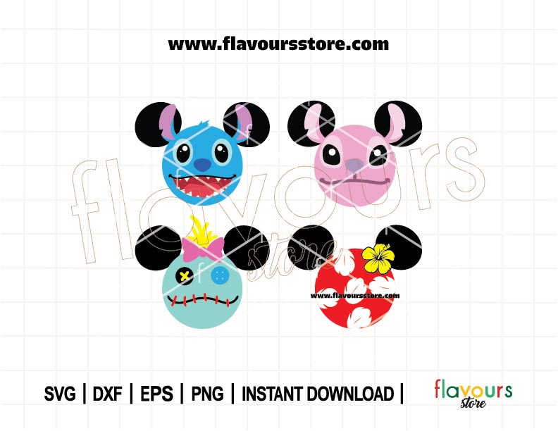 Lilo and Stitch Mouse Ears SVG Bundle – Includes Stitch, Angel, Scrump, and Ohana designs for Cricut & Silhouette