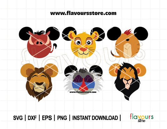 Lion King Ears Bundle SVG, Simba Ears Svg, Pumba Ears Svg, Timon Ears Svg, Cut File For Cricut SVG
