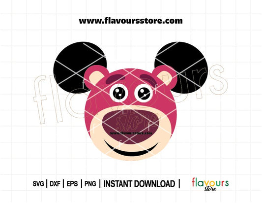 Lotso bear with Mickey ears SVG file inspired by Toy Story, perfect for Cricut and Silhouette crafts