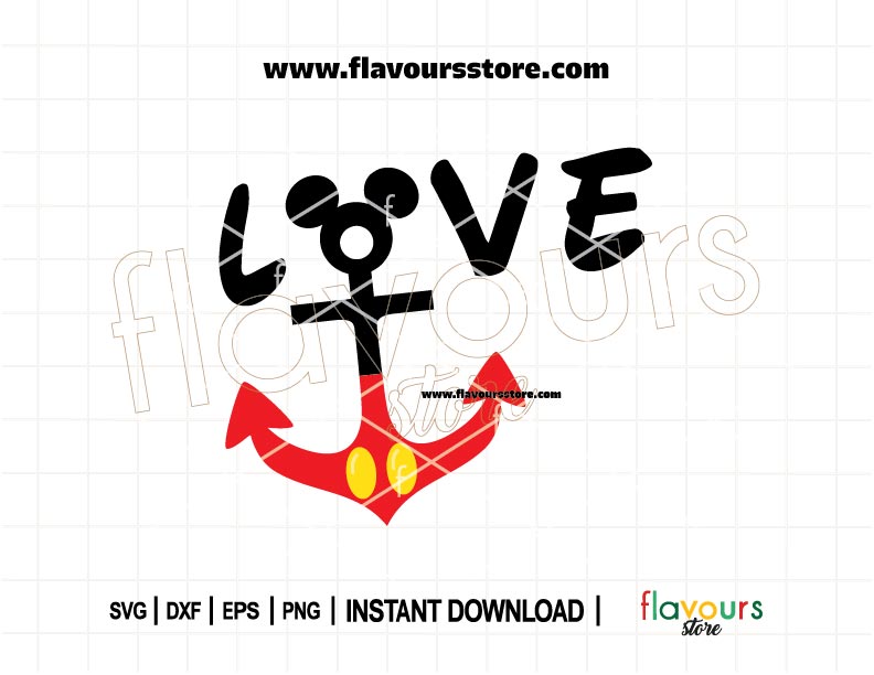 Love SVG with Mickey anchor in nautical style – perfect for Disney cruise shirts, vinyl crafts, and Silhouette or Cricut projects