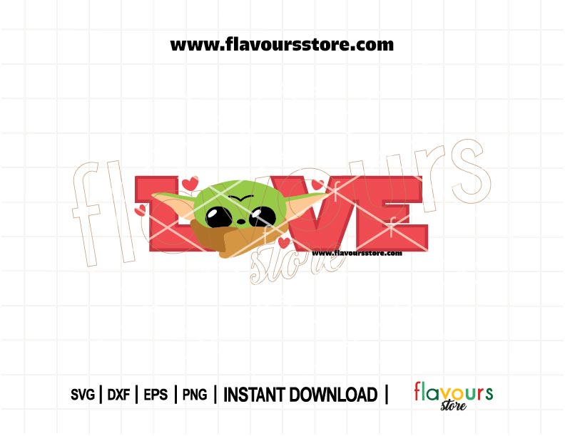 Love Baby Yoda SVG cut file – The Mandalorian Baby Yoda Valentine design for Cricut and Silhouette crafts.