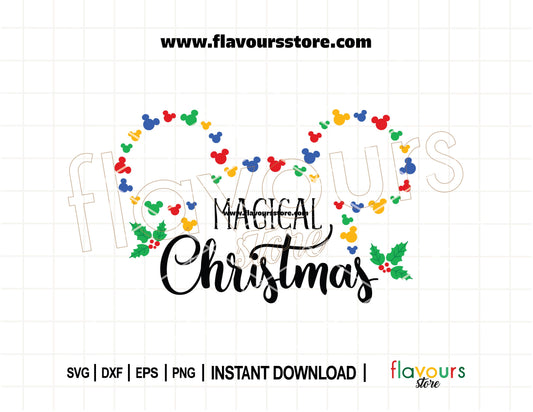 Magical Christmas Mickey Heads Outline SVG Cut File for Cricut and Silhouette – Holiday design for shirts, mugs, ornaments, and décor