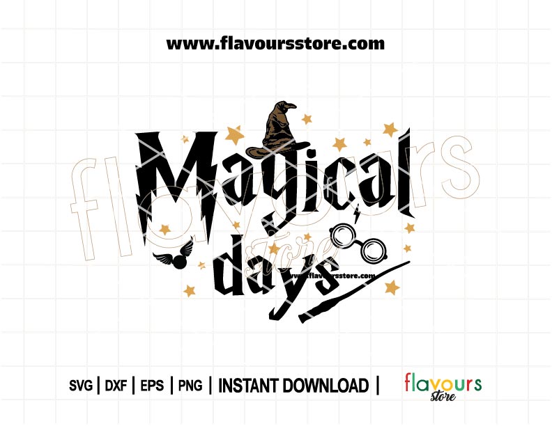 Magical Days Harry Potter SVG Cut File featuring a magical quote design. Perfect for Cricut users making wizarding world crafts like t-shirts, mugs, and party décor.