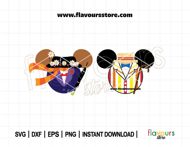Mary Poppins Ears Bundle SVG - Mouse Ears PNG, Mouse Head SVG Cut File for Cricut & Sublimation