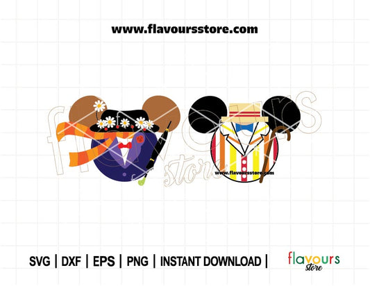Mary Poppins Ears Bundle SVG - Mouse Ears PNG, Mouse Head SVG Cut File for Cricut & Sublimation