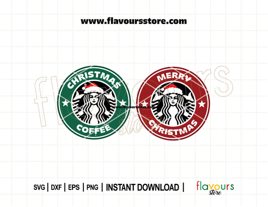 Festive coffee cup SVG with Merry Christmas text — Starbucks-inspired holiday cut file perfect for mugs, shirts, and Cricut crafts.