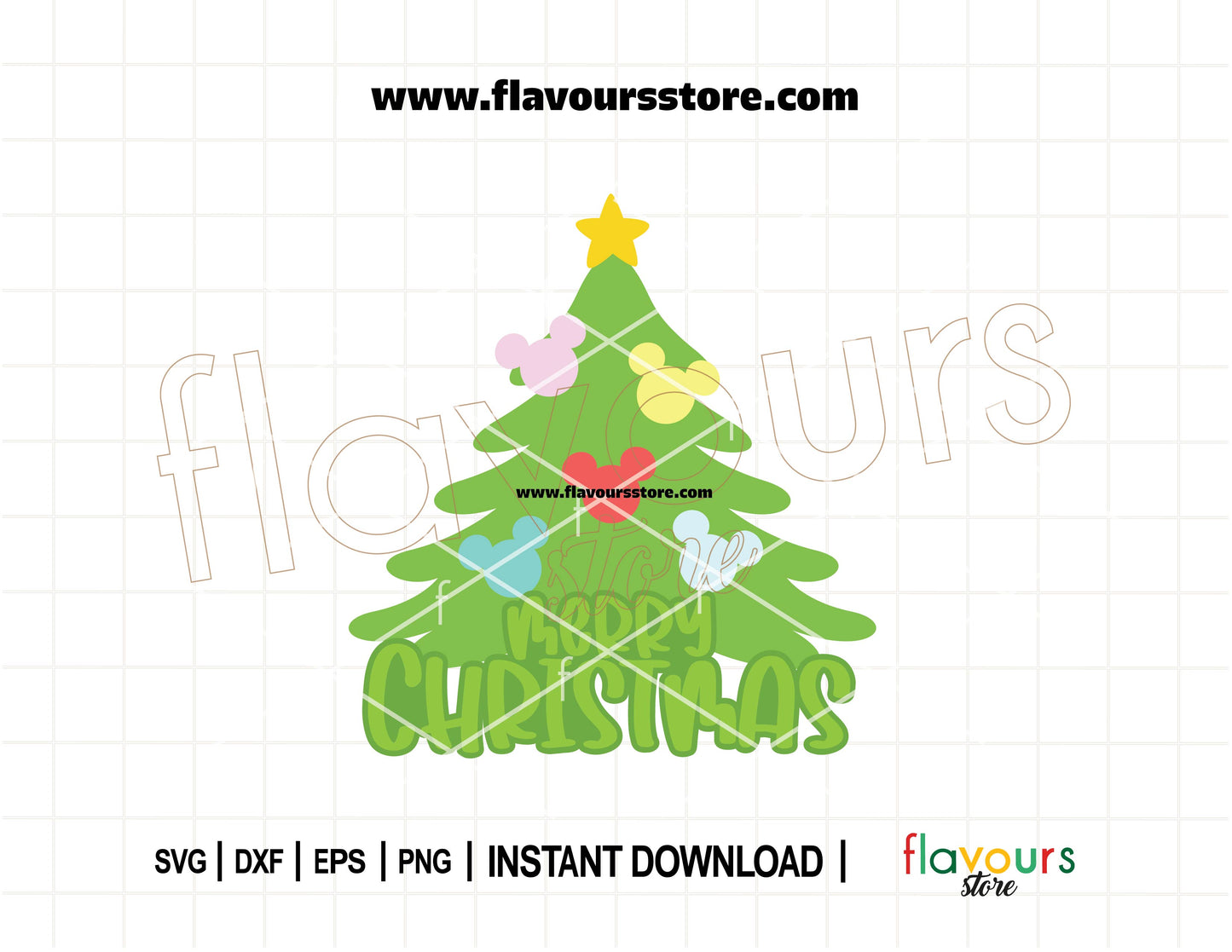 Merry Christmas Mickey Ears Tree SVG – Disney-inspired Christmas tree made of Mickey heads for Cricut and Silhouette projects like shirts, mugs, and ornaments