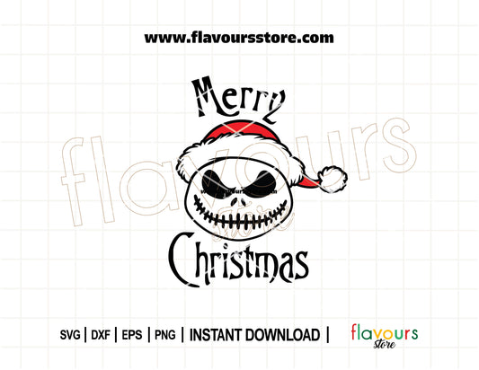Jack Skellington Christmas SVG with Santa hat — spooky holiday cut file for Cricut and Silhouette projects like shirts, mugs, and gifts.
