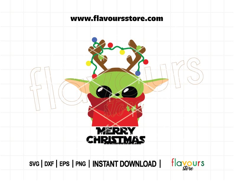 Merry Christmas Baby Yoda reindeer SVG for Cricut & Silhouette, Star Wars holiday cut file, Baby Yoda Christmas design for DIY t-shirts, mugs, and ornaments.