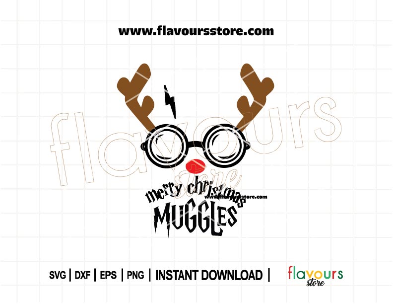 Merry Christmas Muggles SVG featuring a Harry Potter-themed reindeer in a festive design. Perfect for Cricut DIY holiday projects and gifts.