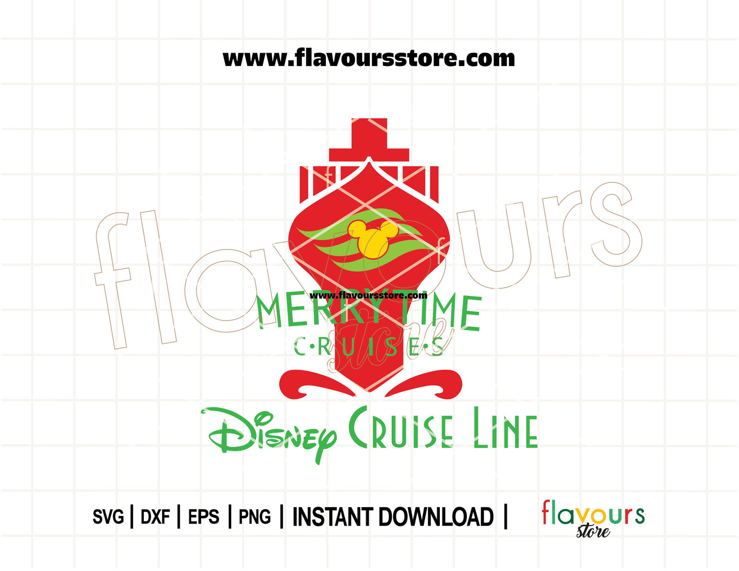 Red Disney cruise ship SVG with holiday theme, perfect for Merrytime Cruise Christmas crafting using Cricut and Silhouette.