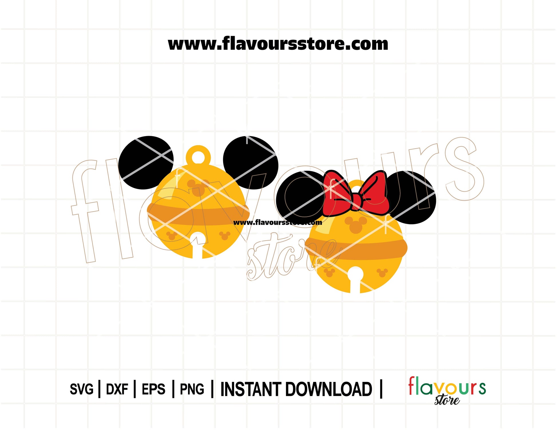 Festive Mickey and Minnie ears with jingle bells SVG for Cricut and Silhouette Christmas crafts.