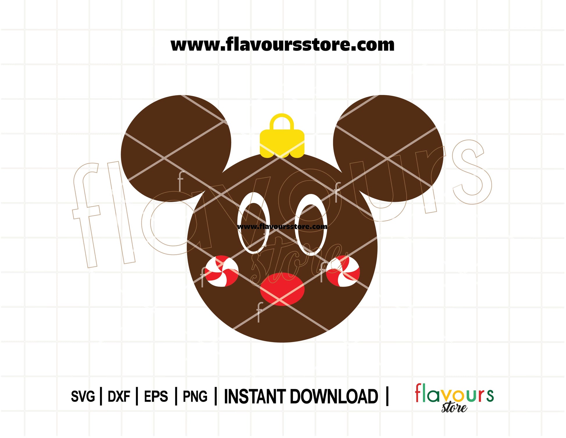 Cute Mickey ears Christmas ornament SVG with peppermint candy and reindeer noise, perfect for holiday crafts using Cricut or Silhouette.