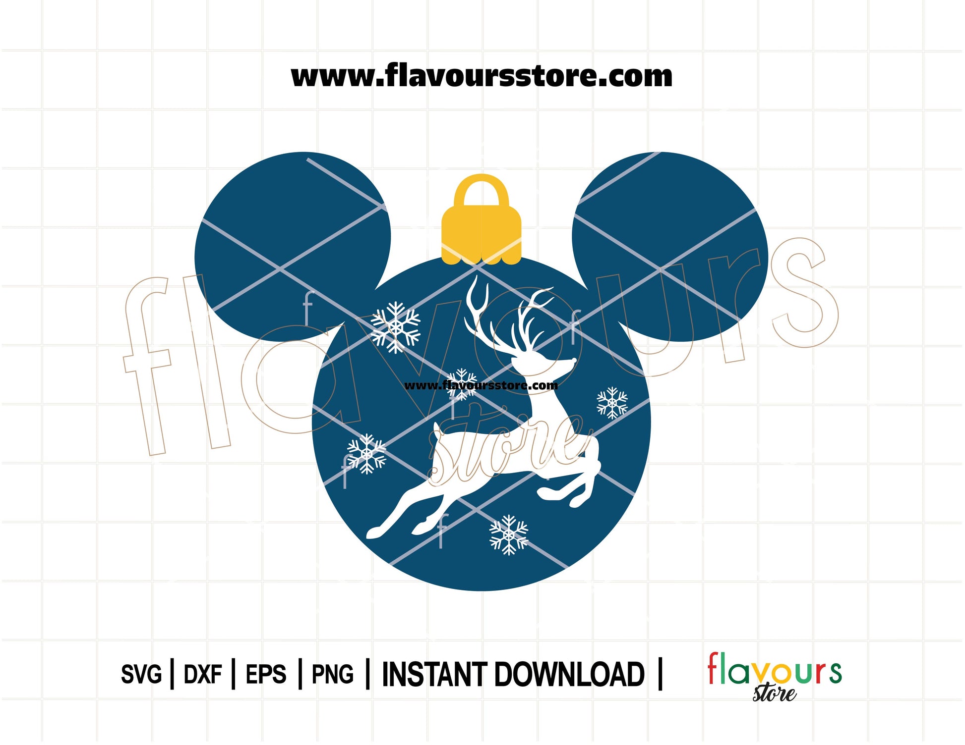 Mickey ears Christmas ornament SVG with a detailed reindeer silhouette inside, designed for festive Cricut and Silhouette holiday projects.