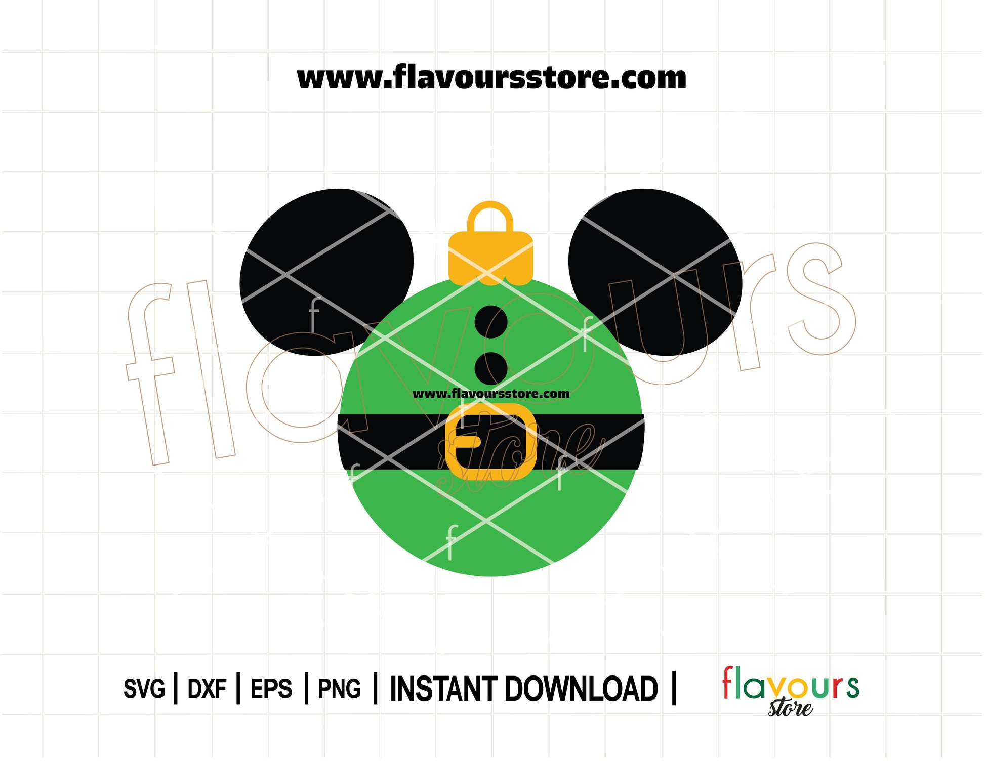 Mickey Mouse-shaped Christmas ornament in elf costume, festive SVG cut file for Cricut and holiday crafting.