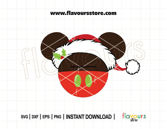 Mickey Mouse ears with holiday santa hat SVG cut file for Cricut and Silhouette Christmas crafts