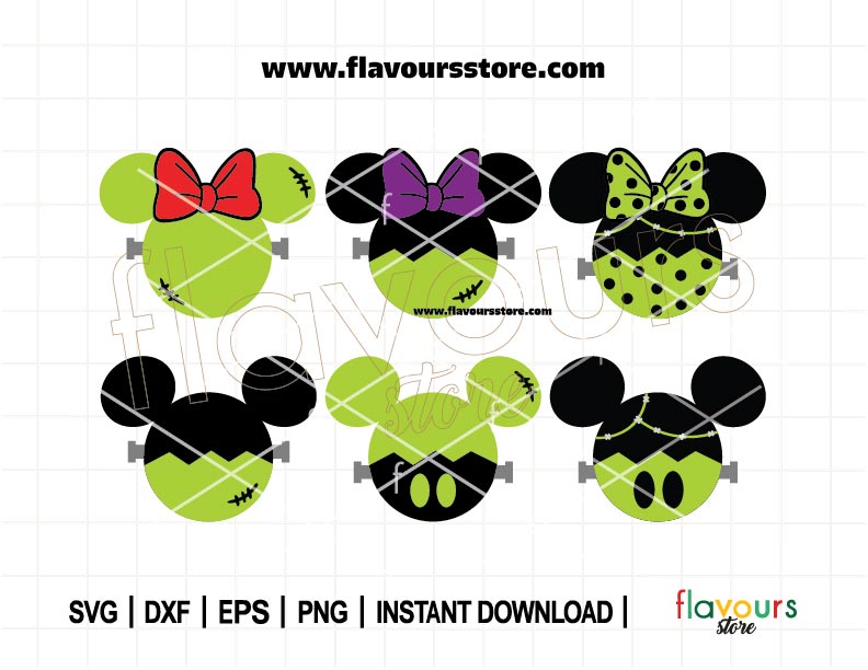 Mouse Frankenstein Ears Bundle SVG, Frankenstein Mouse Ears Png, Monsters Ears, Summerween, Halloween, Creepy Cute, Cut Files for Cricut