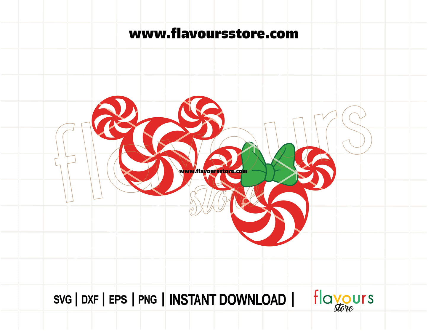 Mickey and Minnie mouse silhouettes with peppermint candy cane swirls SVG cut file for Cricut and Silhouette holiday crafts.
