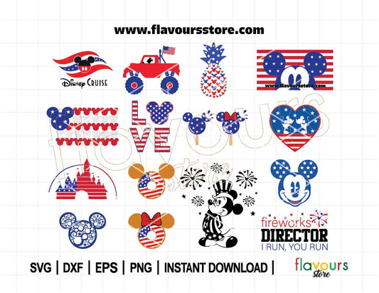 Mouse 4th July Svg BUNDLE, Fourth Of July Svg, USA Png, America Png-svg, Independence Day, American Flag, Cut Files For Cricut Silhouette