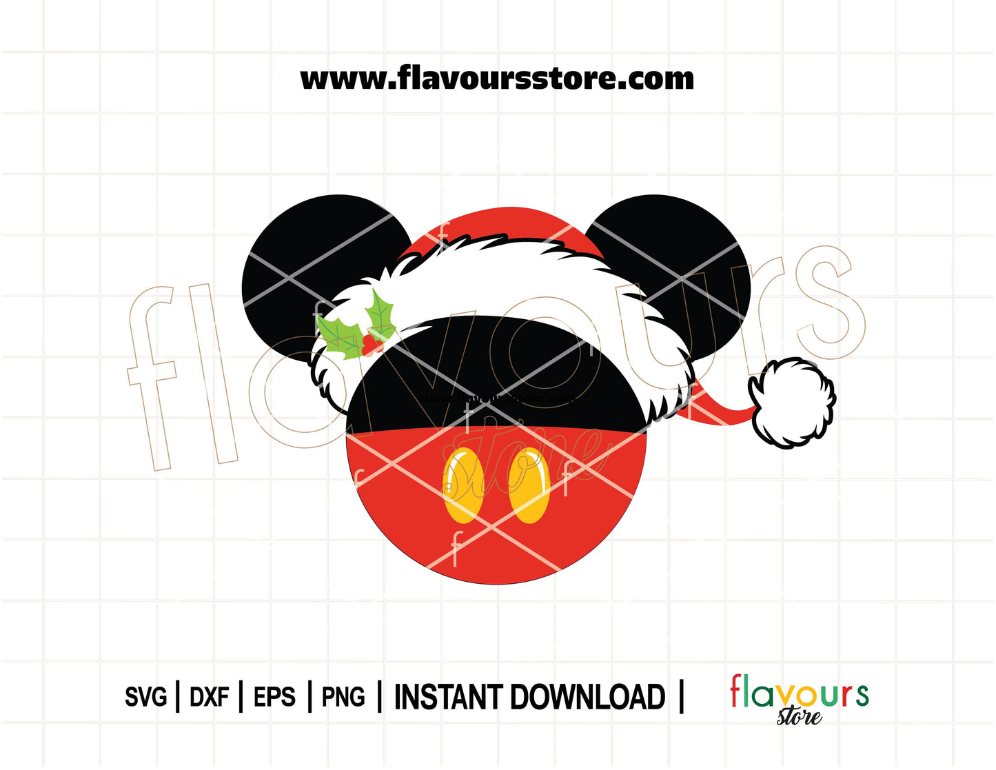 Christmas SVG of Mickey Mouse silhouette wearing a Santa hat, perfect for Cricut and Silhouette holiday projects