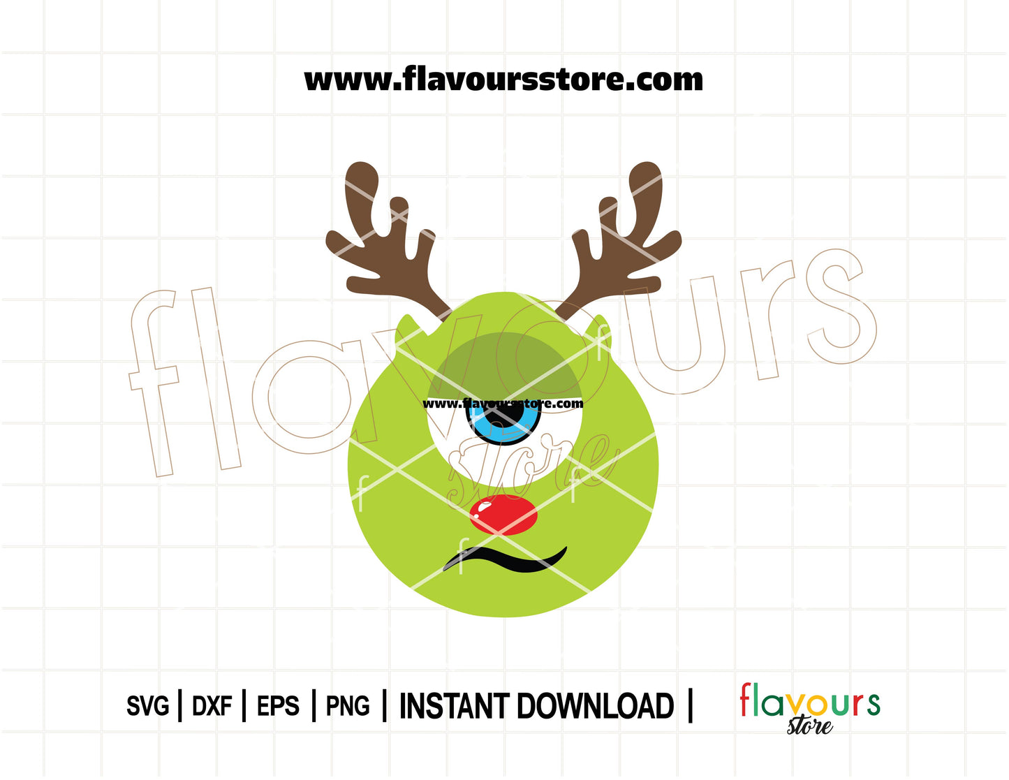 Mike Wazowski with reindeer antlers Christmas SVG cut file for Cricut and Silhouette holiday projects