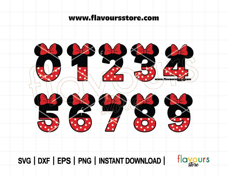 Minnie Mouse Number Bundle SVG, Bow Ears, Mouse Ears Svg, Birthday Numbers Png, 0 through 9 Mickey numbers Silhouette & Cricut Cut Files