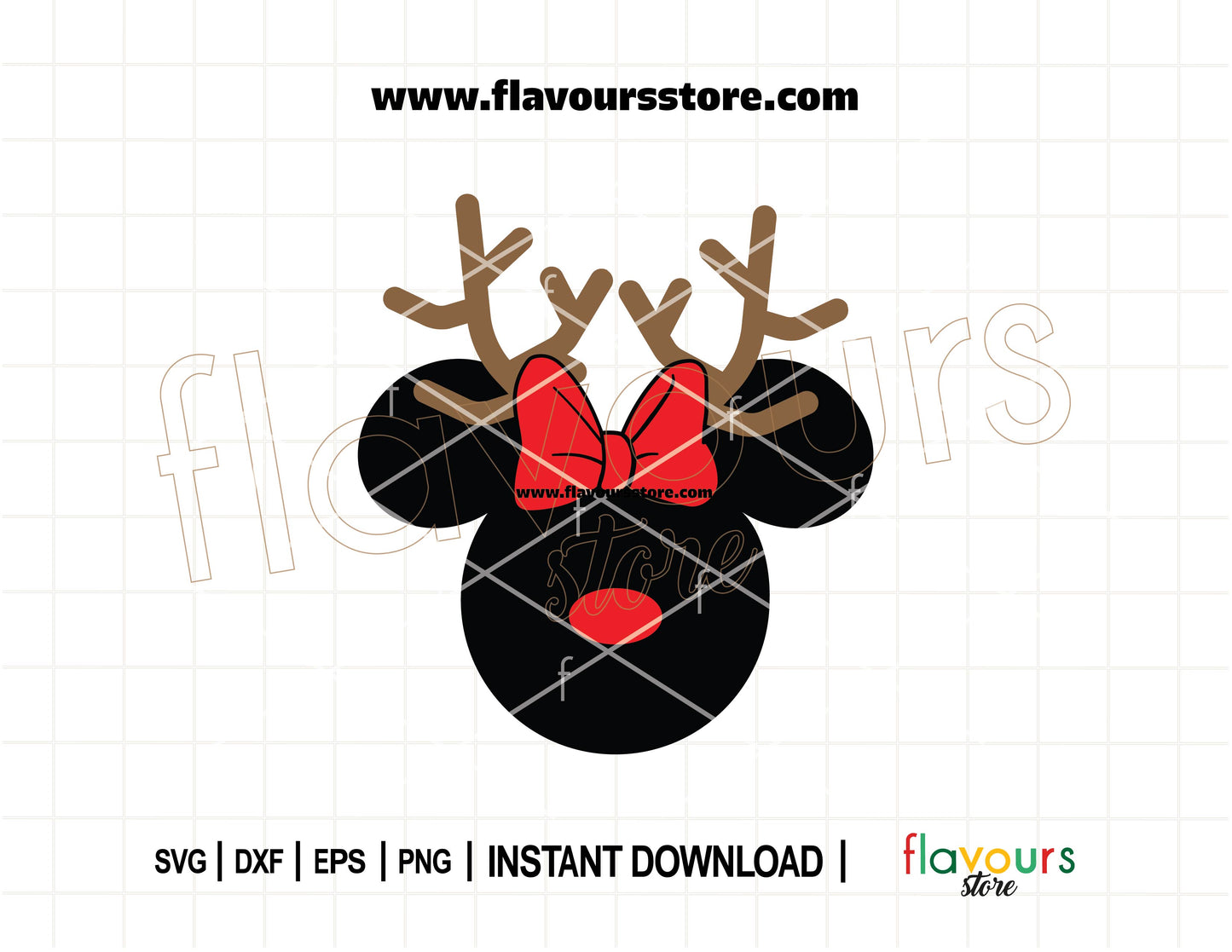 Minnie Mouse with reindeer antlers and red bow – Christmas SVG perfect for Cricut holiday shirts and festive Disney projects