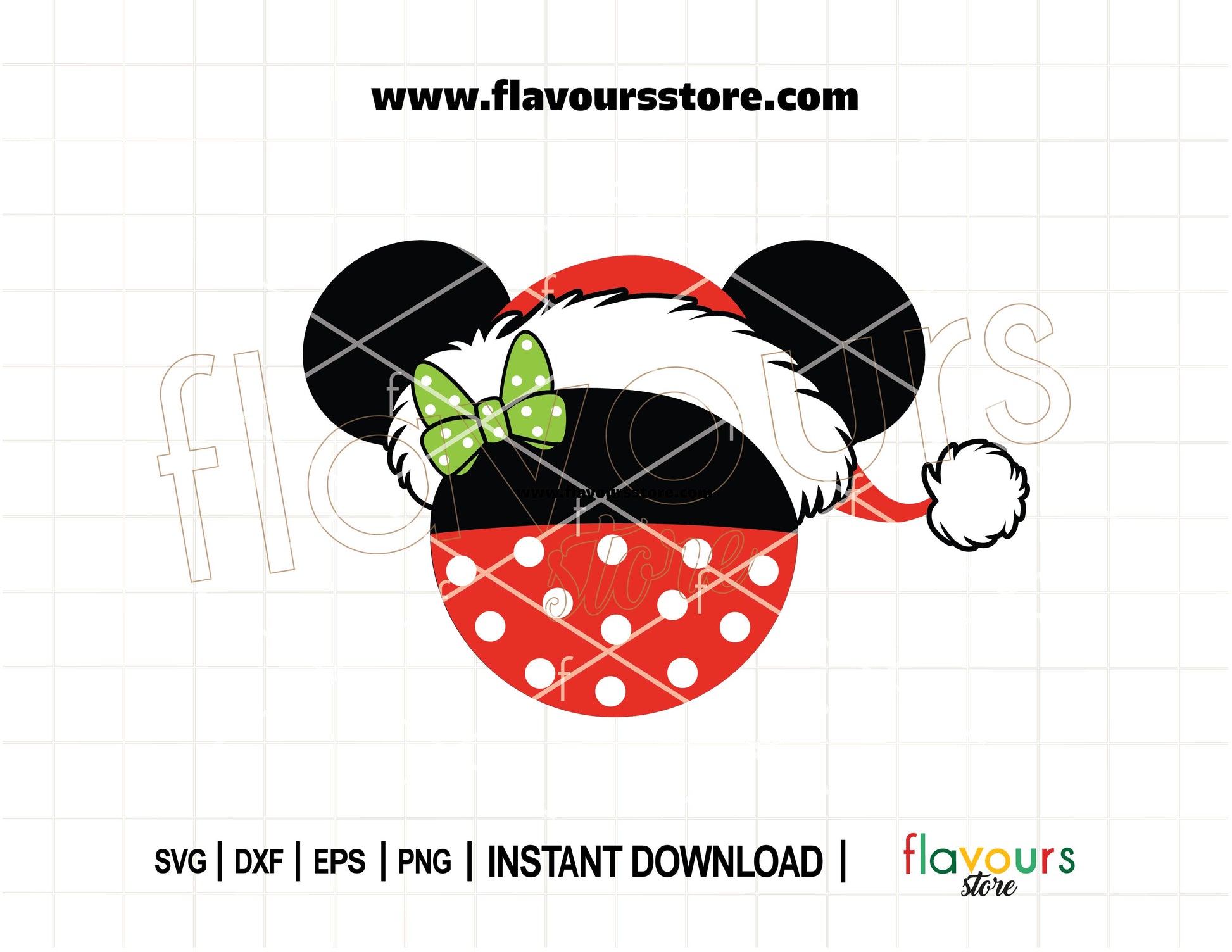 Minnie Mouse ears with a Santa hat and red bow – Christmas-themed SVG cut file for Cricut holiday projects