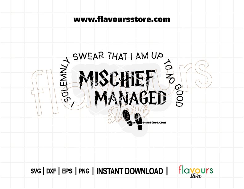Mischief Managed Harry Potter quote SVG cut file for Cricut or Silhouette with magical wizard design, perfect for shirts, mugs, and DIY crafts.