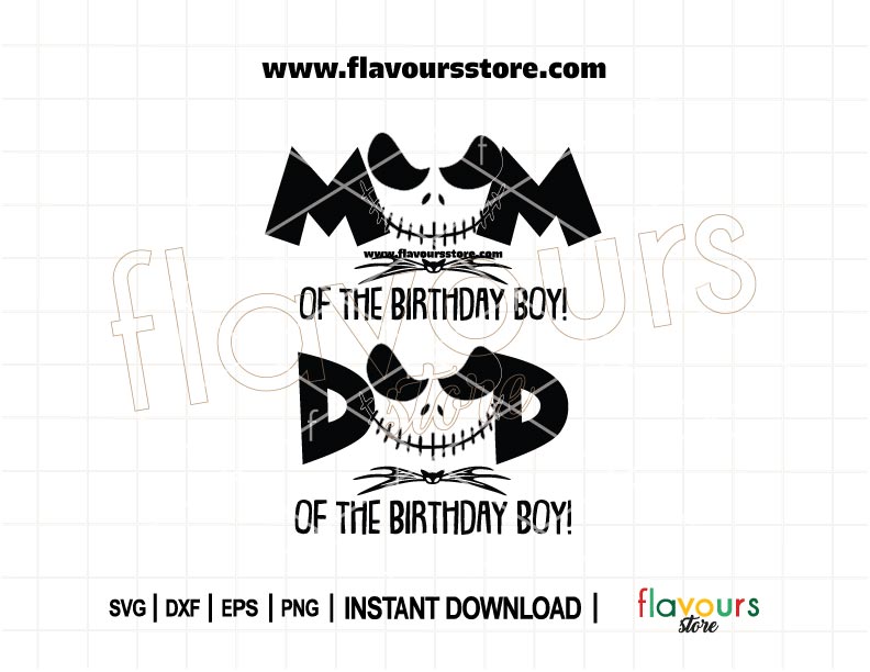 Jack Skellington Mom and Dad of the Birthday Boy SVG – perfect for Cricut family birthday shirts with a Nightmare Before Christmas theme.