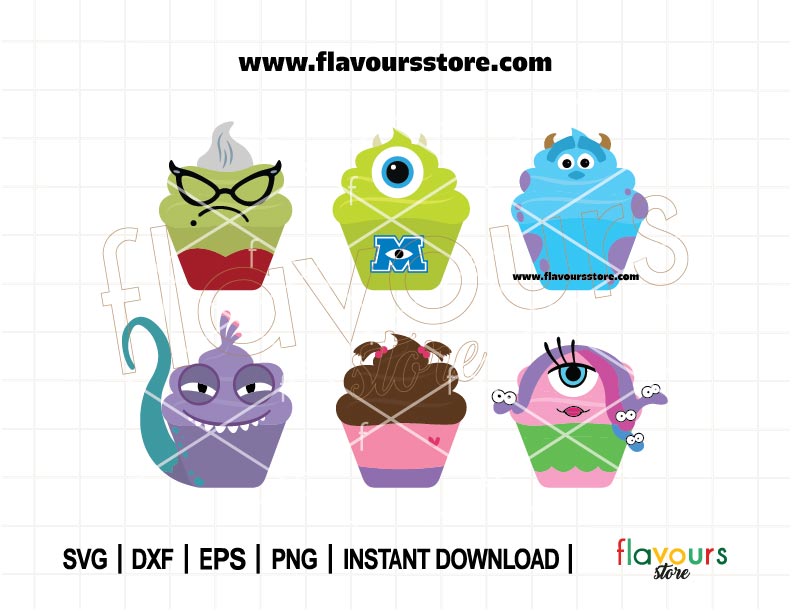 Monsters Cupcakes Bundle SVG, Snack Svg, Birthday Svg, Mike Svg, Sulley Svg, Boo Svg, Randall Svg, Cupcakes Clipart, SVG Cut File For Cricut