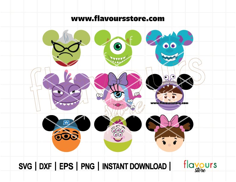 Monster Inc Ears Bundle SVG, Mike Ears Svg, Sulley Ears Svg, Roz Ears Svg, Randall Ears Svg, Boo Ears Svg, Cut File For Cricut SVG