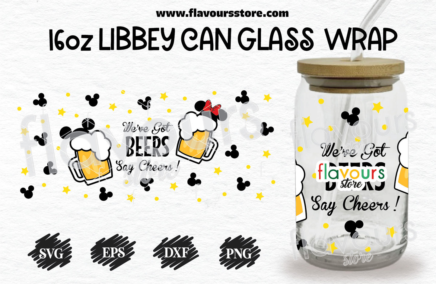 Mickey Minnie Beer Cheers Svg, 16oz Libbey Can Cup Wrap, Libbey Wrap Svg