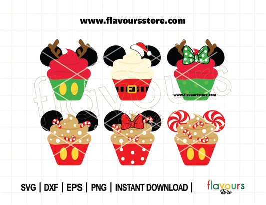 Mouse Christmas Cupcakes Bundle SVG, Snack, Birthday Svg, Reindeer Cupcake, Santa Svg, Candy Cane, Cupcakes Clipart, SVG Cut File For Cricut
