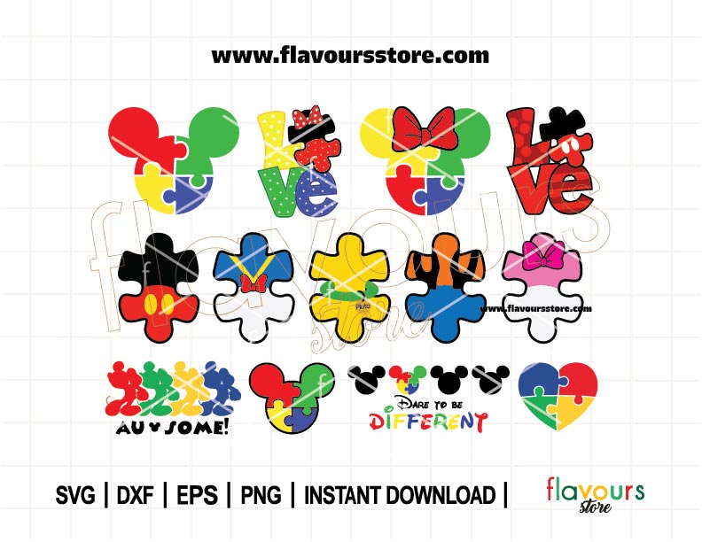 Mouse Puzzle Bundle SVG, Mouse Jigsaw Puzzle Svg, Puzzle Piece, Autism Mouse Puzzle, Autism Awareness, Cut File For Cricut Silhouette